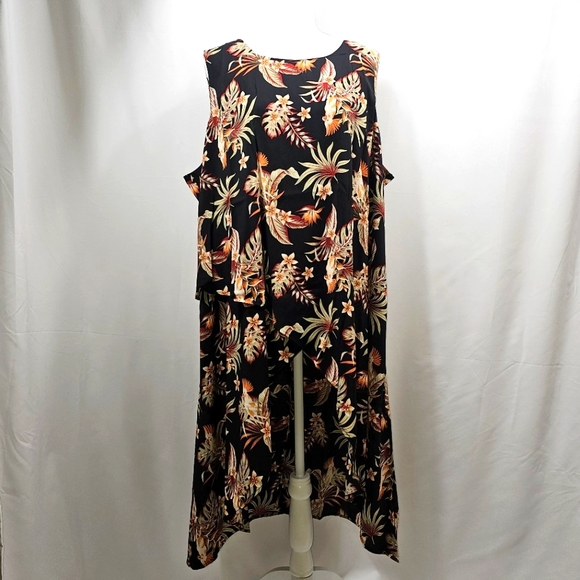 NWOT G by Giuliana Tropical Bird Print Sleeveless High Low Tunic Top Black 3XP - Picture 1 of 12
